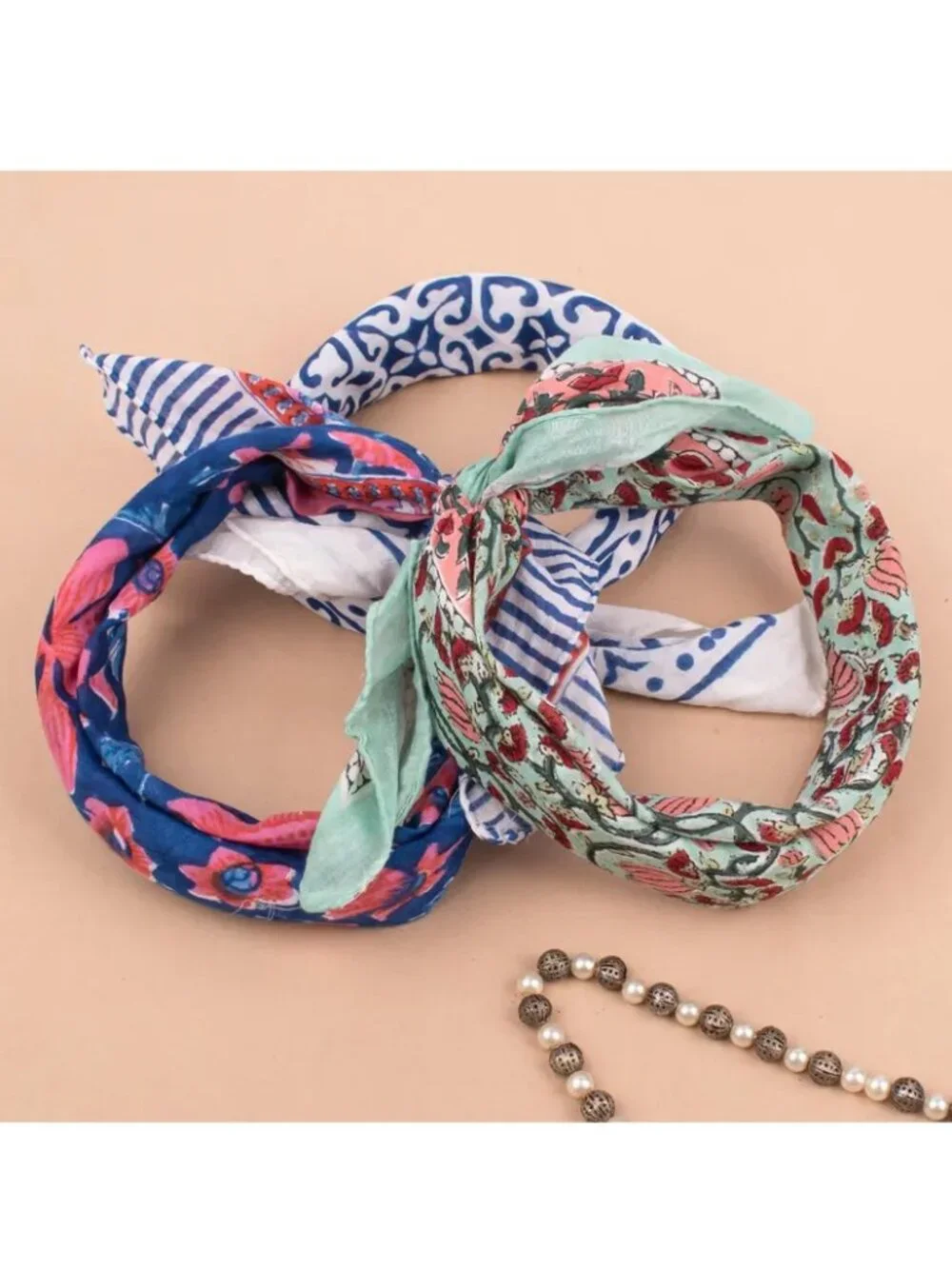 Boho Cotton Floral Print Bandanas, Set of 3